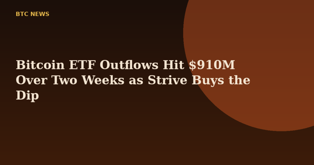 Bitcoin ETF Outflows Hit $910M Over Two Weeks as Strive Buys the Dip
