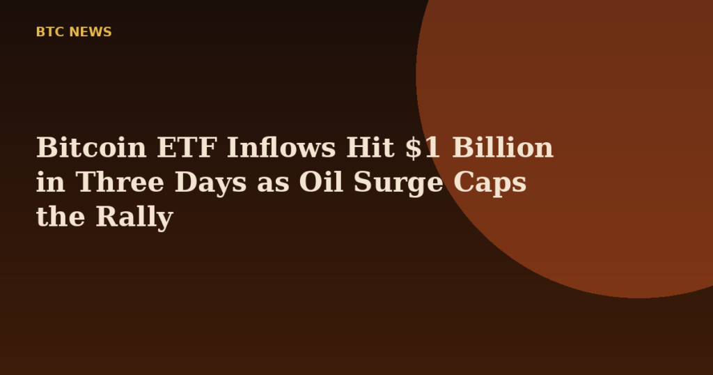 Bitcoin ETF Inflows Hit $1 Billion in Three Days as Oil Surge Caps the Rally