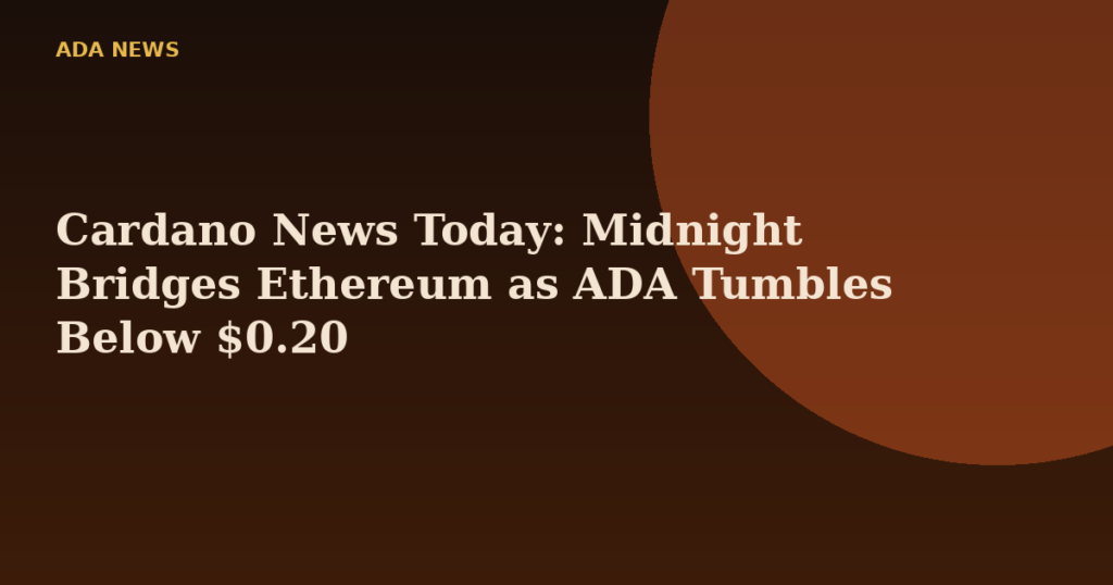 Cardano News Today: Midnight Bridges Ethereum as ADA Tumbles Below $0.20